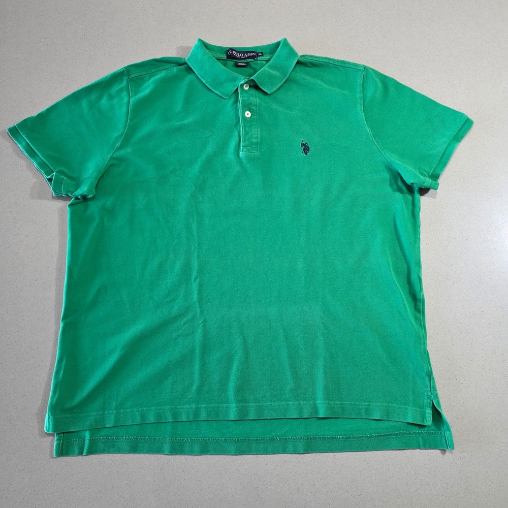 US Polo Assn Mens XL Green Short Sleeve Pique Polo Shirt Pony Logo A-0353